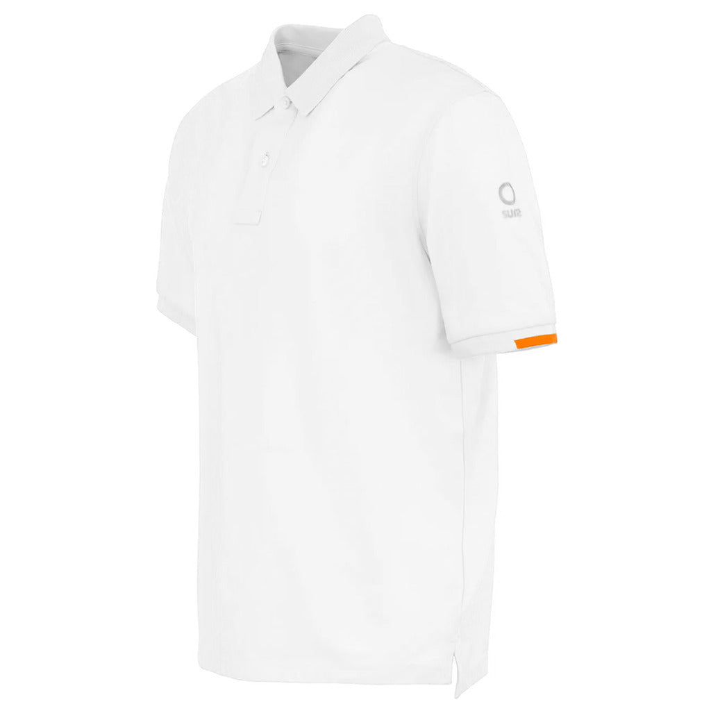 Suns – Federico Back Trousers polo – angled white view showing sleeve logo