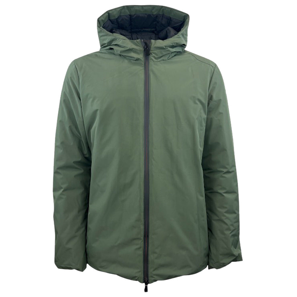 Suns – Flaminio Plus green padded jacket – front view showing hood and dark centre zip
