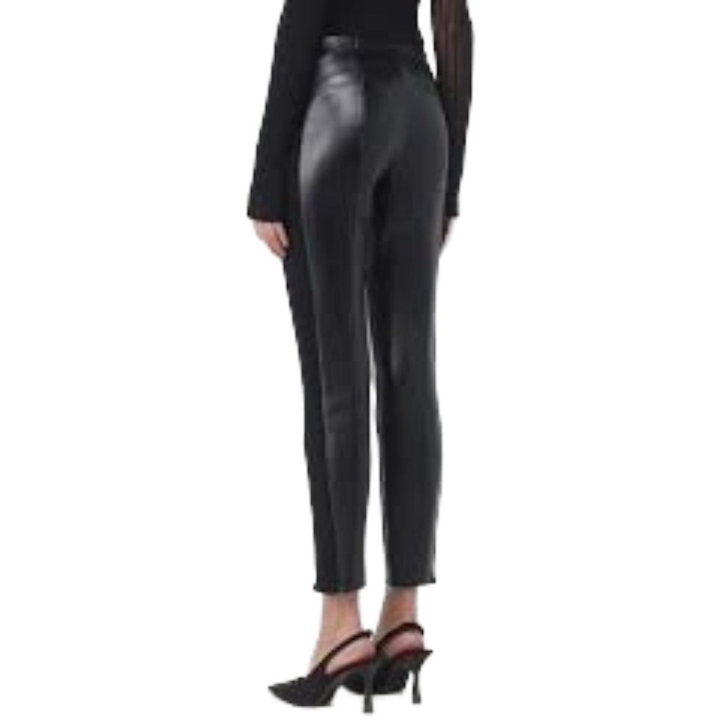 Patrizia Pepe – Shiny black trousers with a slim fit – Rear three-quarter view worn by model