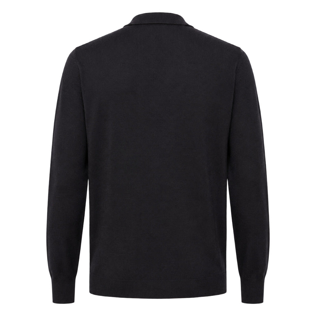 Alpha Studio – blue merino wool polo sweater – plain back shown flat