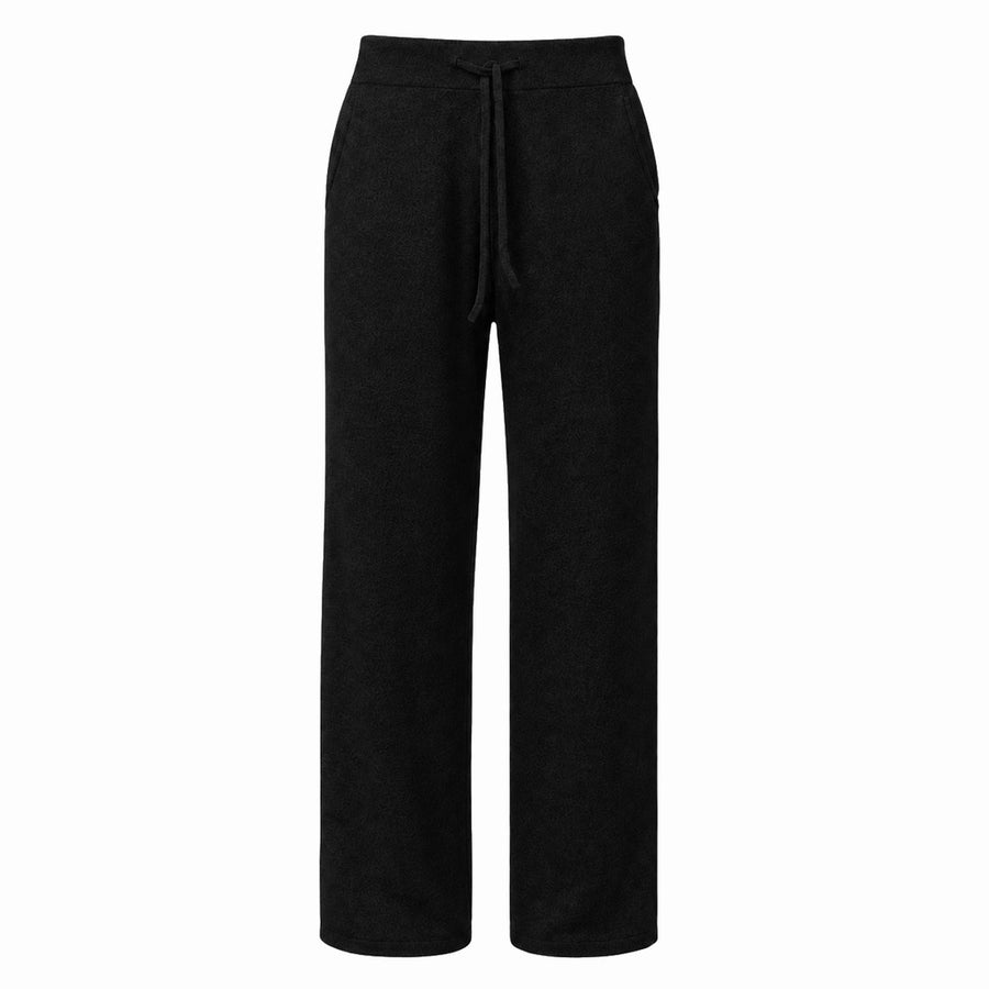 Alpha Studio – wool-cashmere wide-leg trousers – front flat black packshot with drawstring waistband