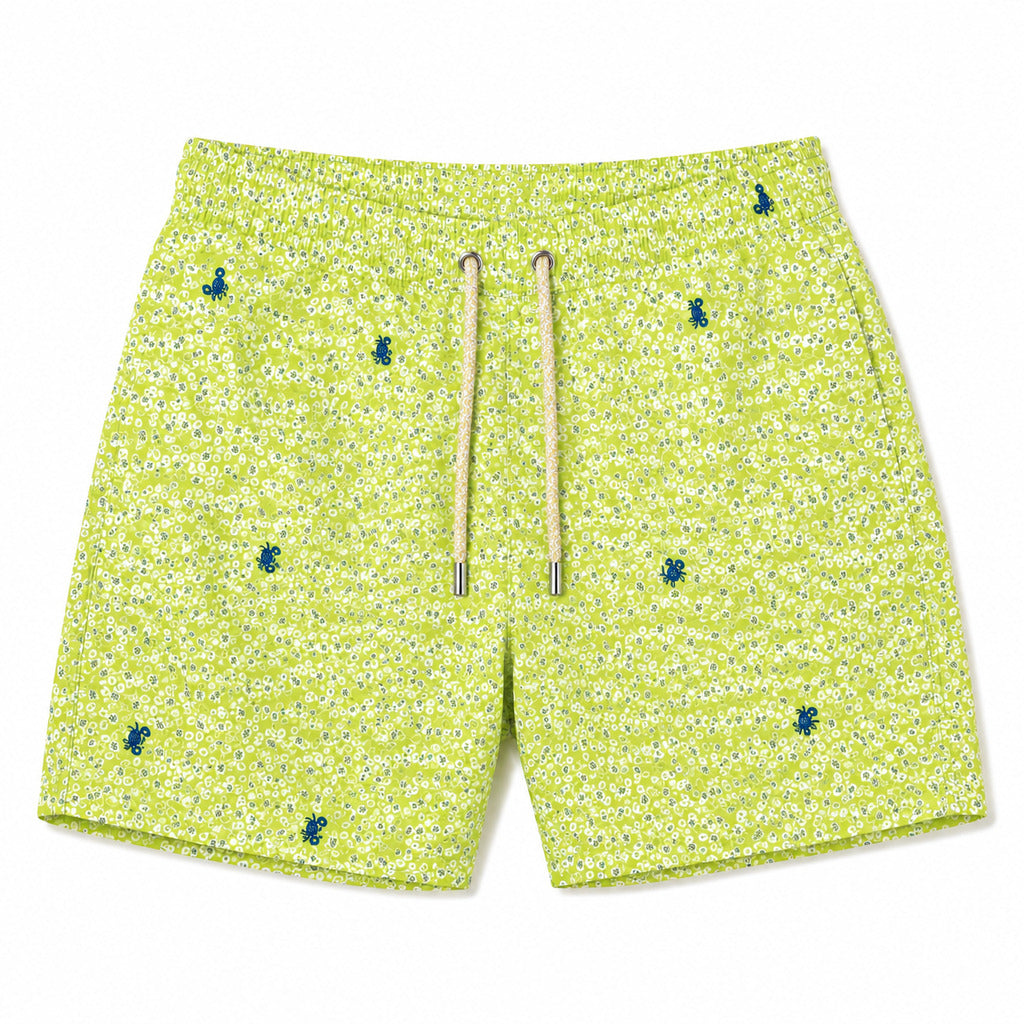 Mc2 Saint Barth – green printed swim trunks – front flat lay with drawstring waist