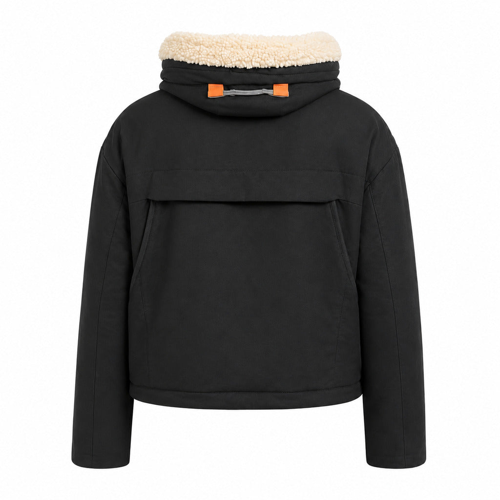 Parajumpers – Mirny black hooded jacket – rear packshot with cream-lined hood and back pocket