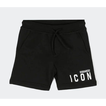 Dsquared2 – black kids' shorts – front view with drawstring and white Icon logo