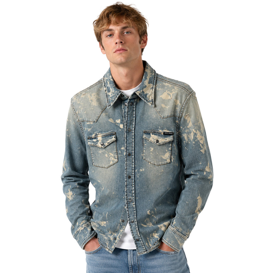 Dolce & Gabbana – blue denim jacket – front view worn, showing two chest pockets