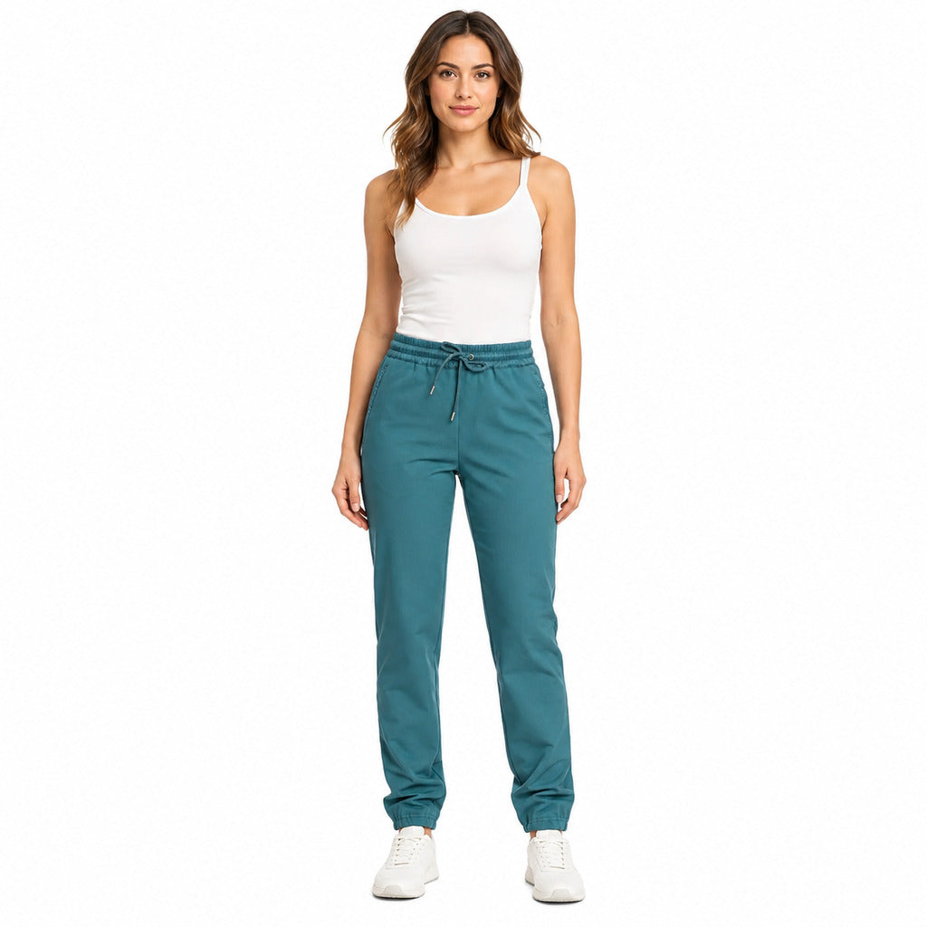 Parajumpers – Martina petrol blue trousers – front view worn with white tank top