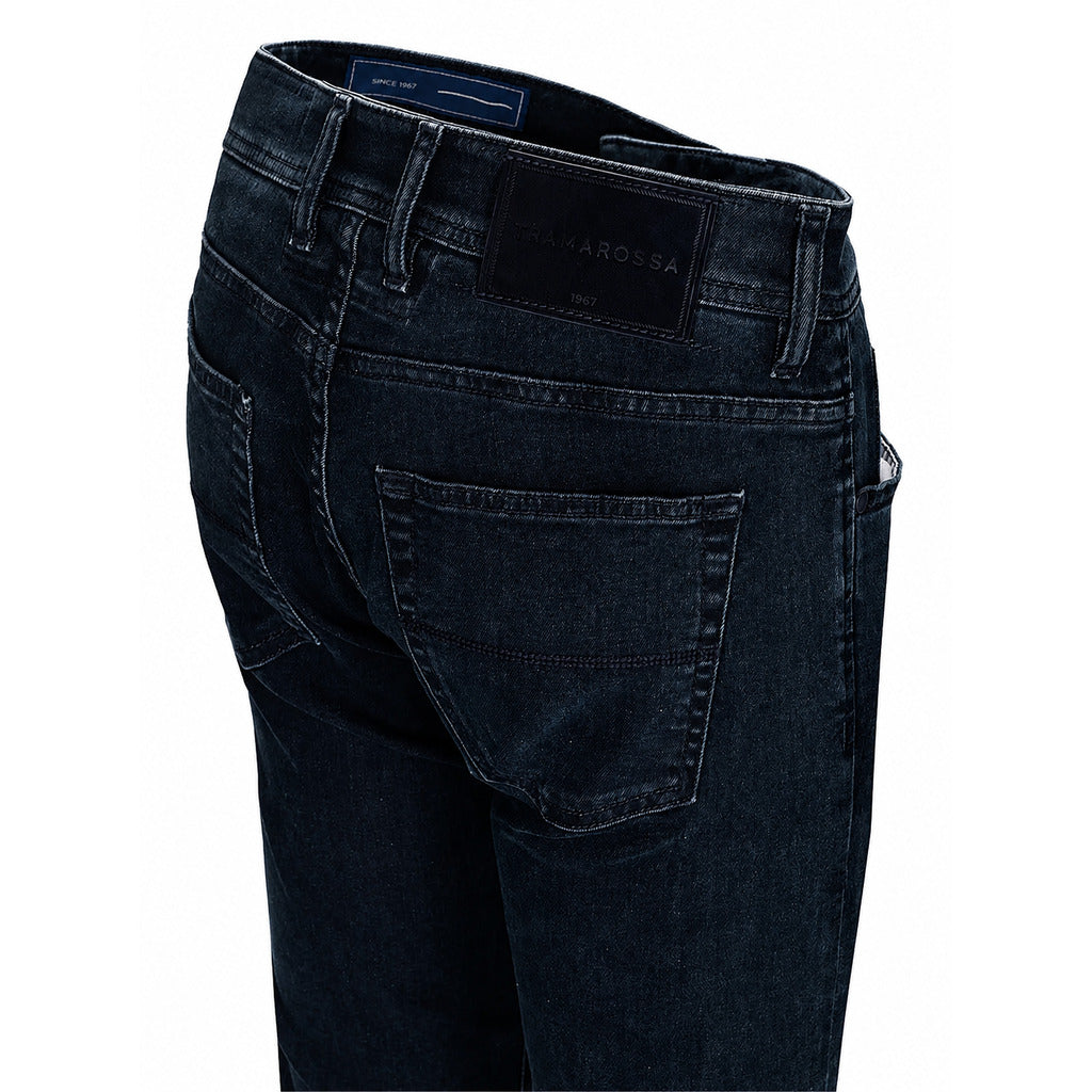 Tramarossa – dark blue jeans – angled rear close-up showing waistband label and pocket