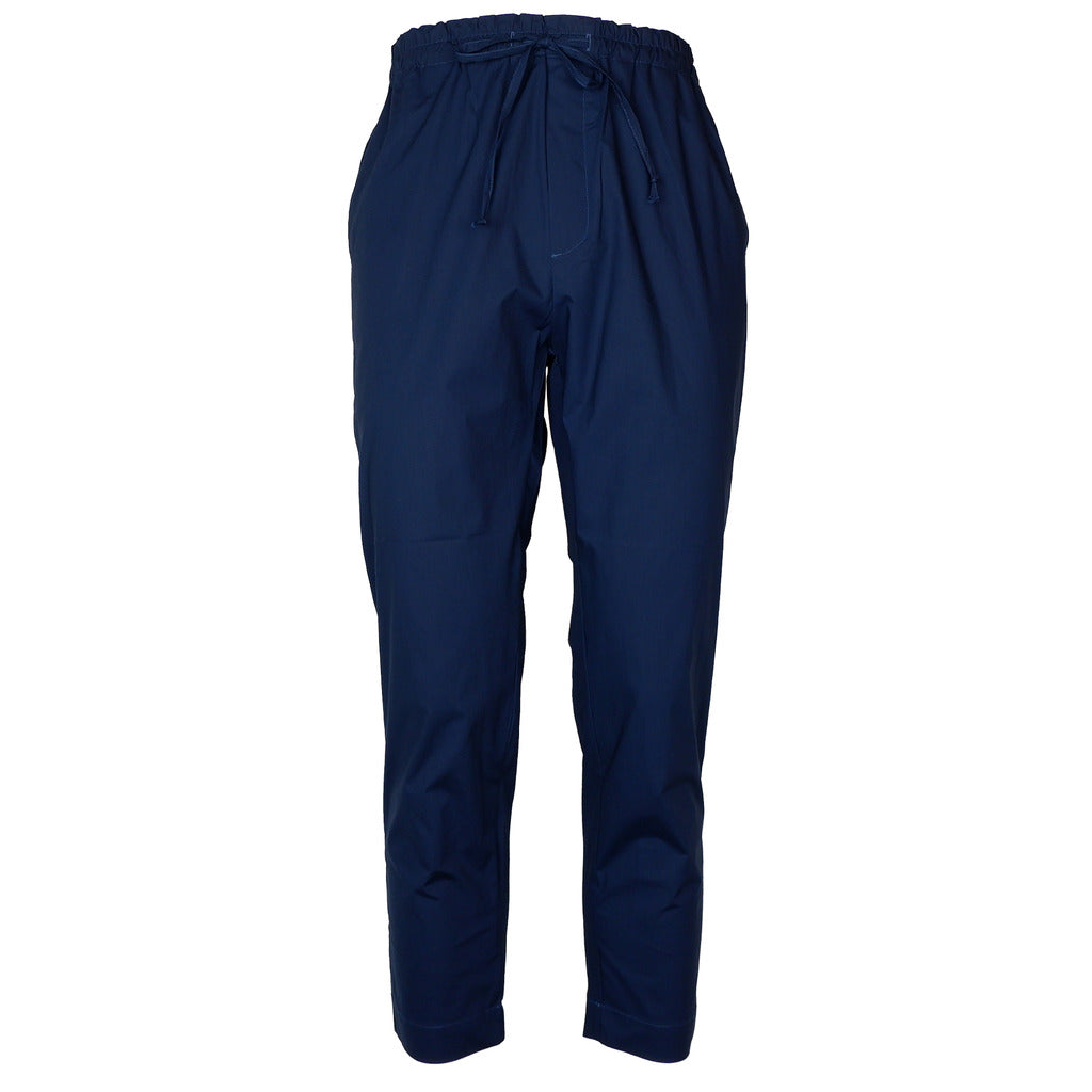 Alpha Studio – navy drawstring trousers – front full-length packshot with elasticated waist