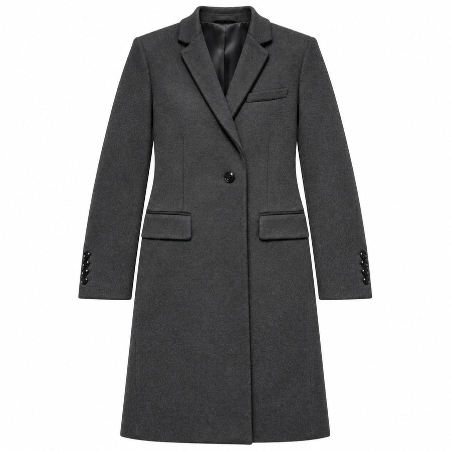 Dolce & Gabbana – grey wool and cashmere coat – front view, shown flat