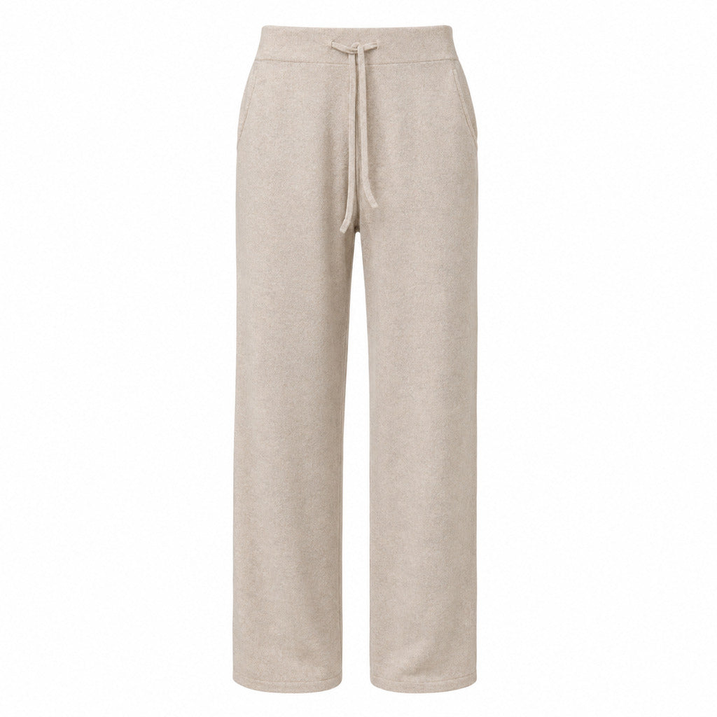 Alpha Studio – wool-cashmere wide-leg trousers – front flat beige packshot with drawstring waistband