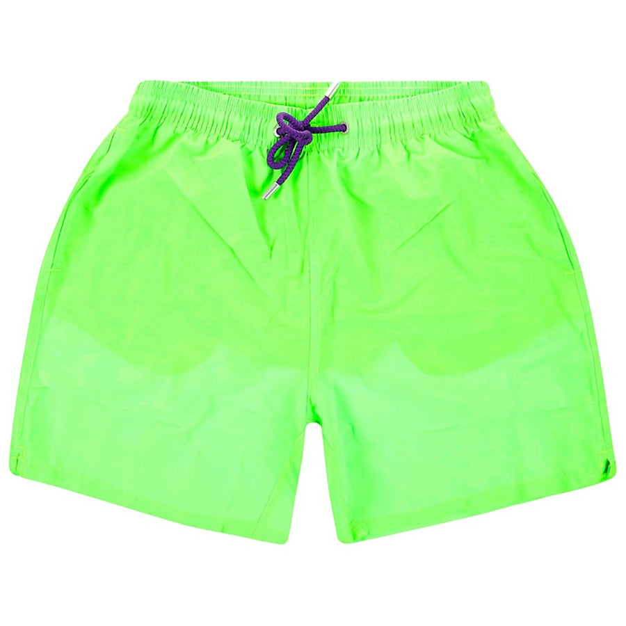 Mc2 Saint Barth – lime-green boxer swim shorts – front flat lay with purple drawstring