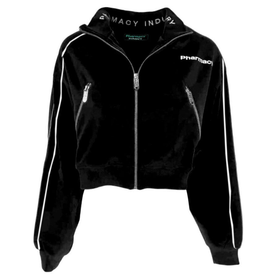 Pharmacy Industry – Triacetate Full-Zip Jacket – black front view with white sleeve stripes