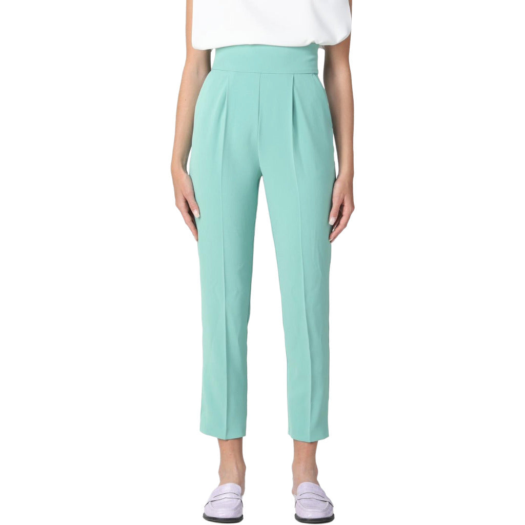 Pinko – Natalia high-waisted green trousers – front view with pleats and tapered legs