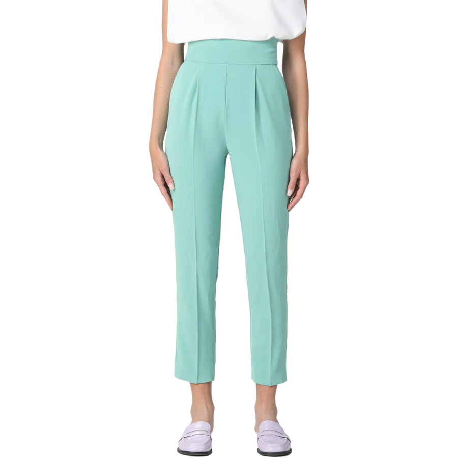 Pinko – Natalia high-waisted green trousers – front view with pleats and tapered legs