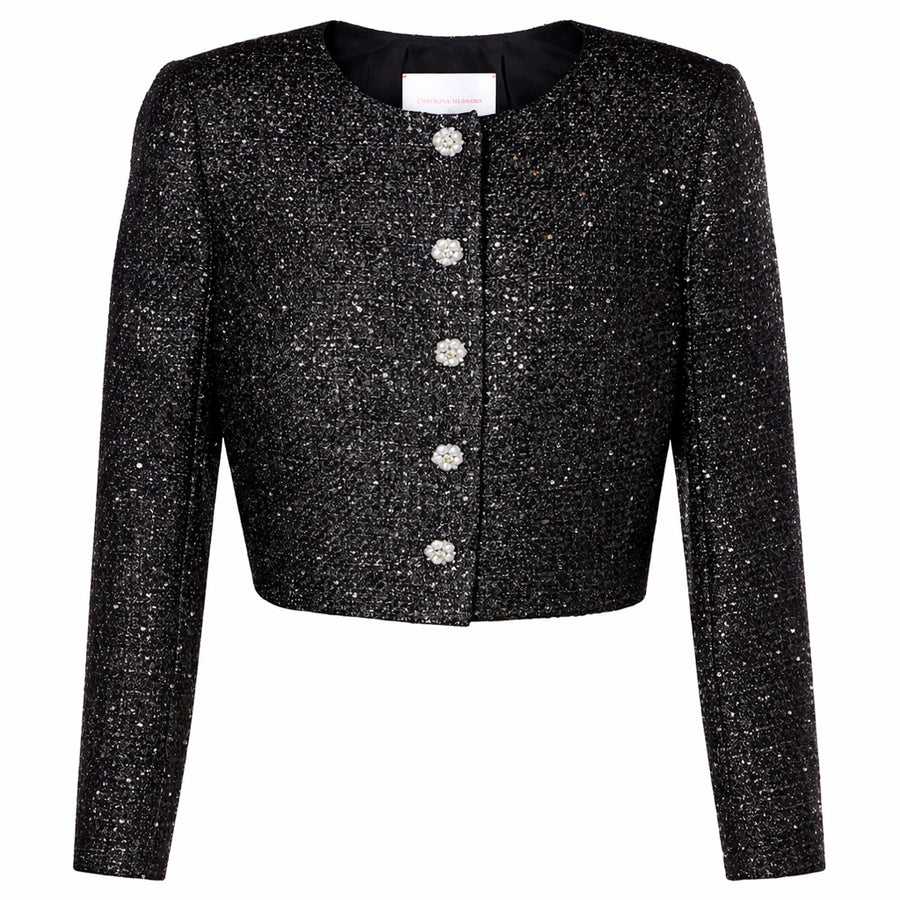 Patrizia Pepe Cropped Glitter Jacket in Black