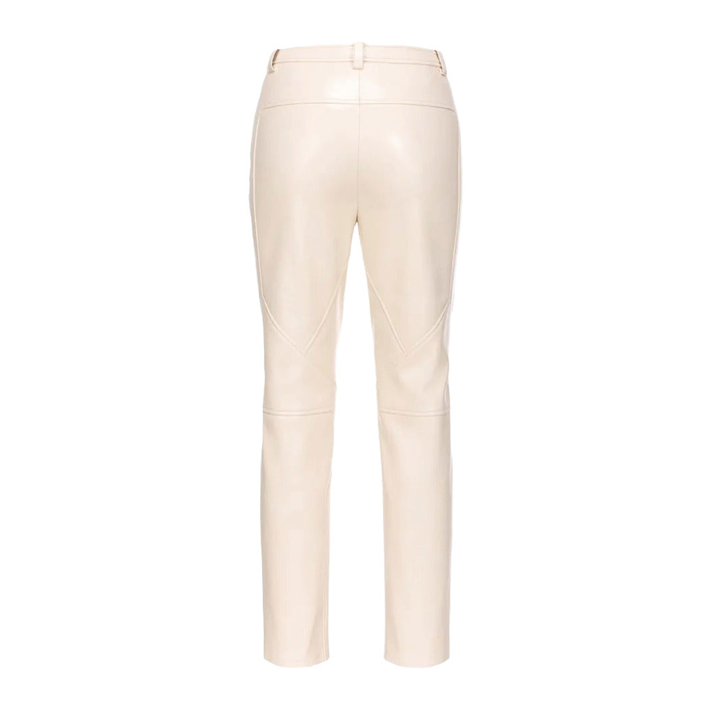 Pinko – beige faux leather trousers – back view, flat product shot