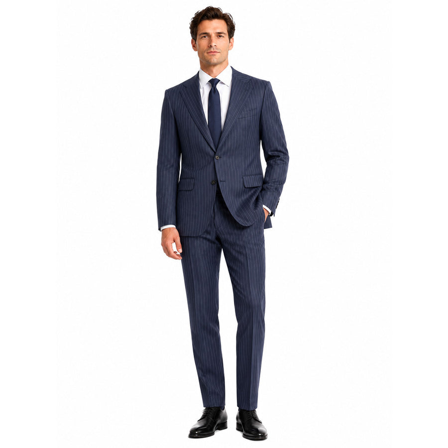 Ermenegildo Zegna Tessuto – blue pinstripe wool suit – front-facing full-length view