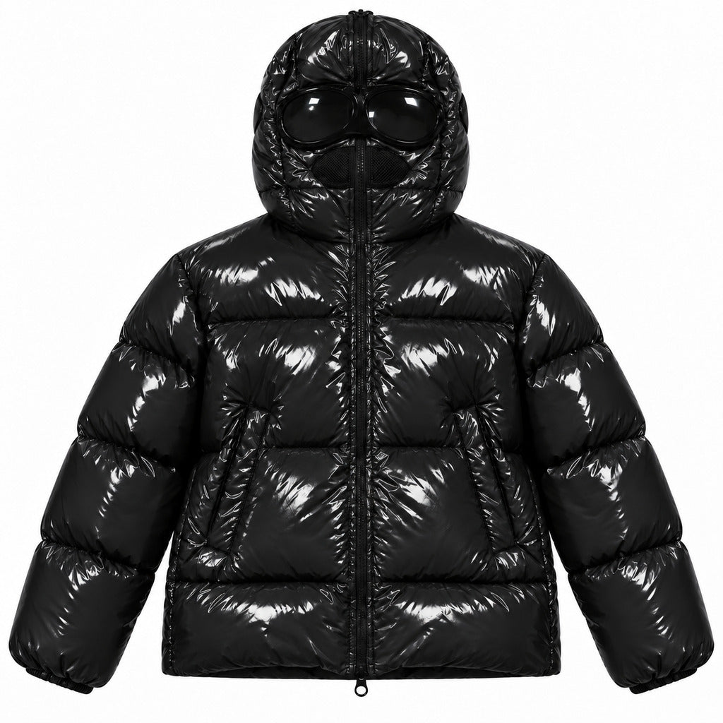 Ai-Riders – On Storm Padded Jacket in Black – Front view with hood goggles