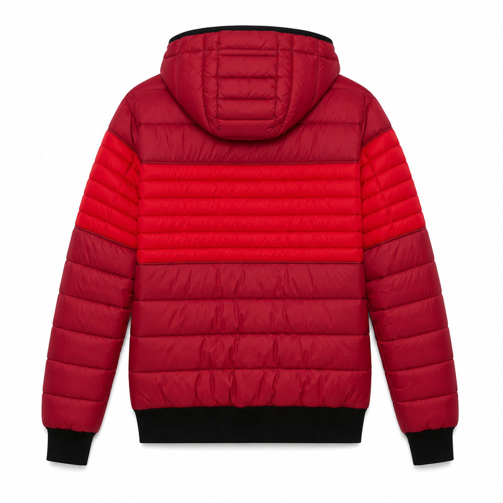 Moose Knuckles – Terra Nova red down jacket – back flat lay with hood