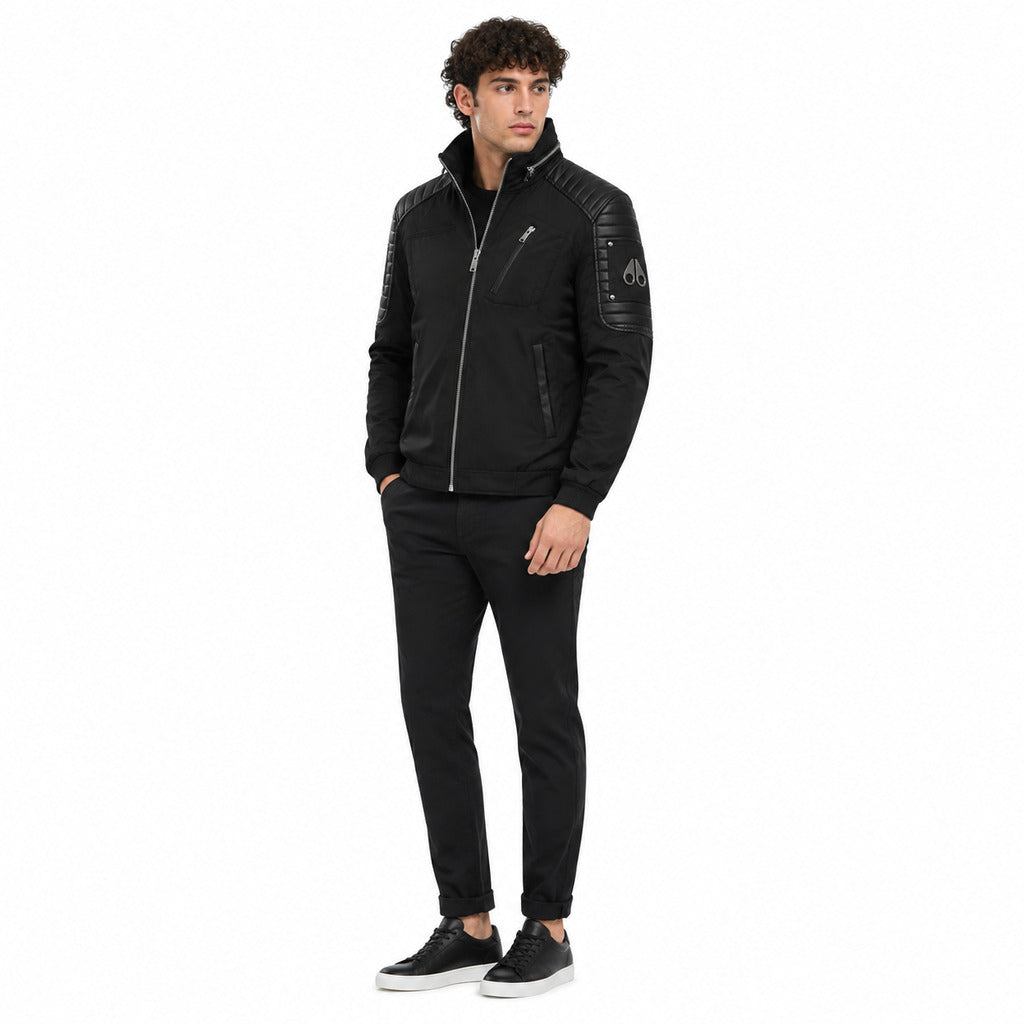 Moose Knuckles – Saint-Michel black jacket – model wearing front view with raised collar
