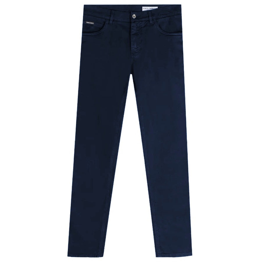 Dolce & Gabbana – dark blue cotton trousers – front flat lay showing waistband and front pockets