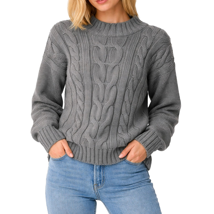 Hinnominate Gray Cable-Knit Turtleneck Sweater