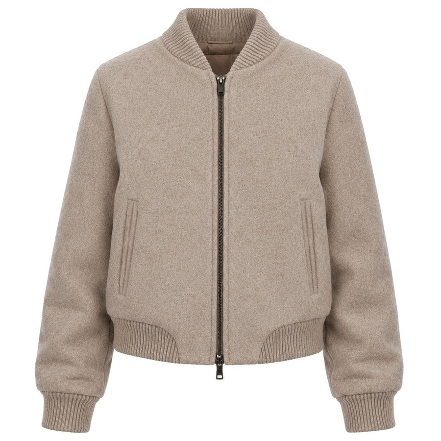 Loro Piana Tessuto – Capolavoro Bomber Jacket in Virgin Wool – Front view in beige with two pockets