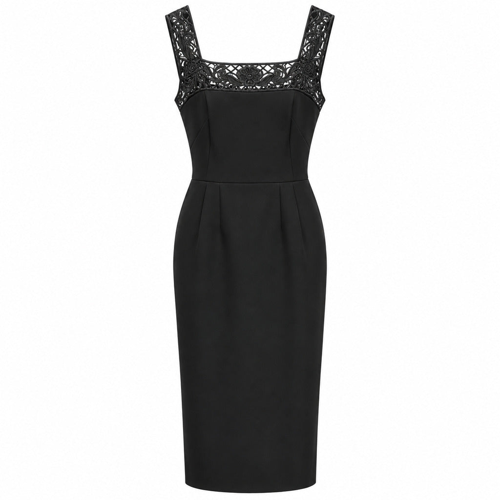 Dolce & Gabbana – black viscose lace dress – front flat view on white background