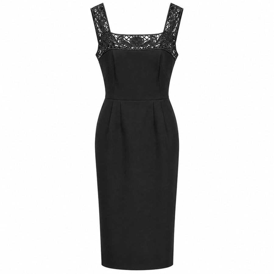 Dolce & Gabbana – black viscose lace dress – front flat view on white background