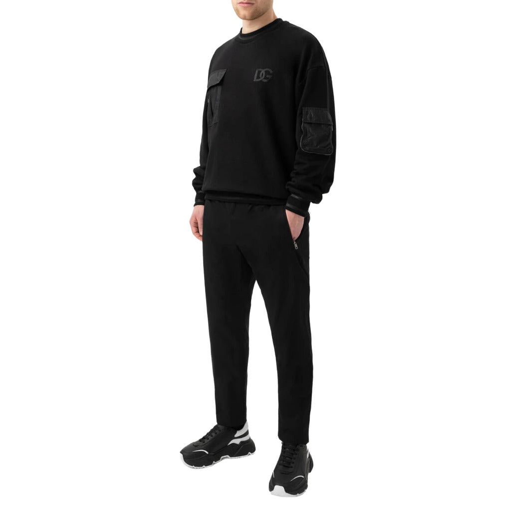 Dolce & Gabbana – black multi-pocket sweatshirt – full-length front view with matching black trousers