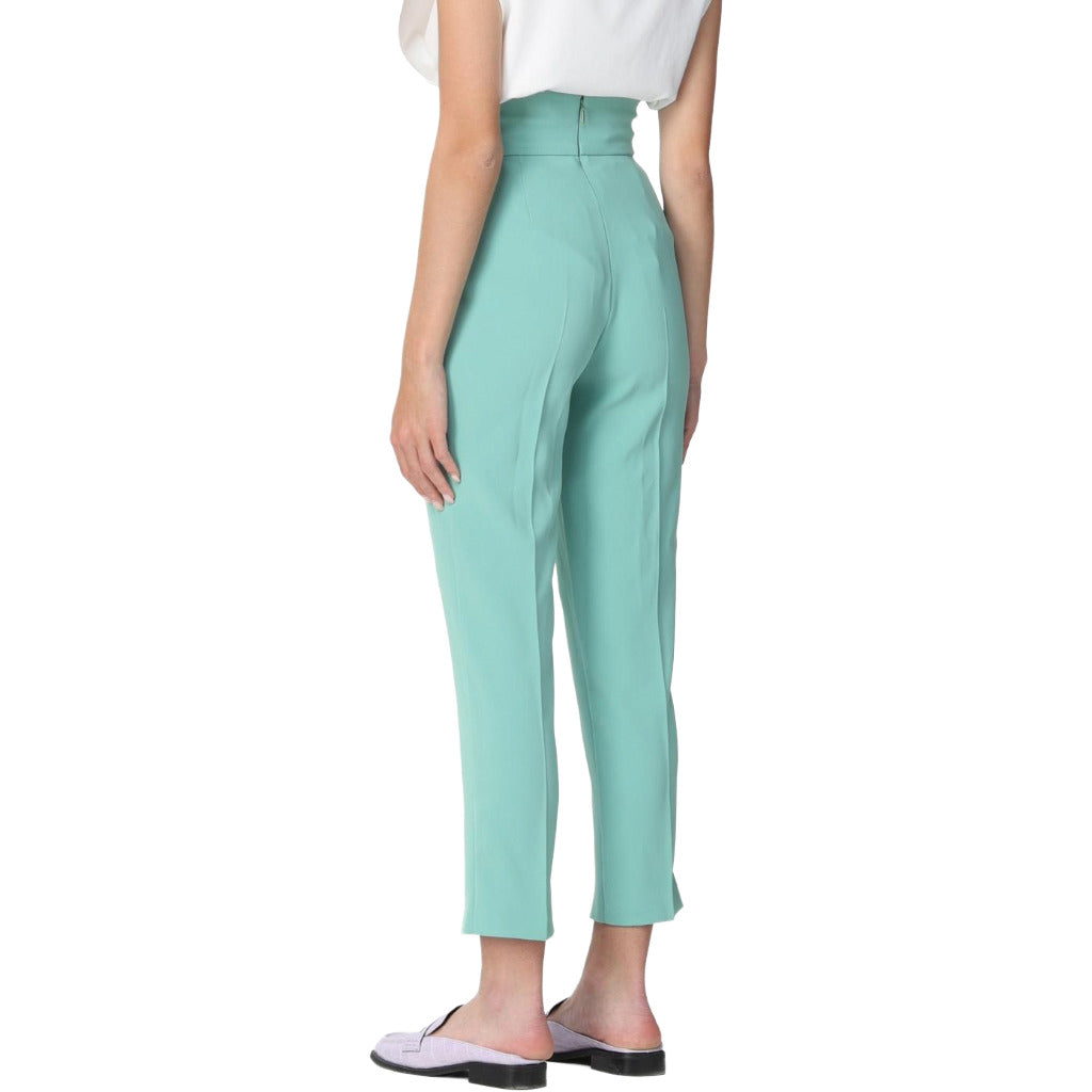 Pinko – Natalia high-waisted green trousers – rear three-quarter view showing waistband and legs