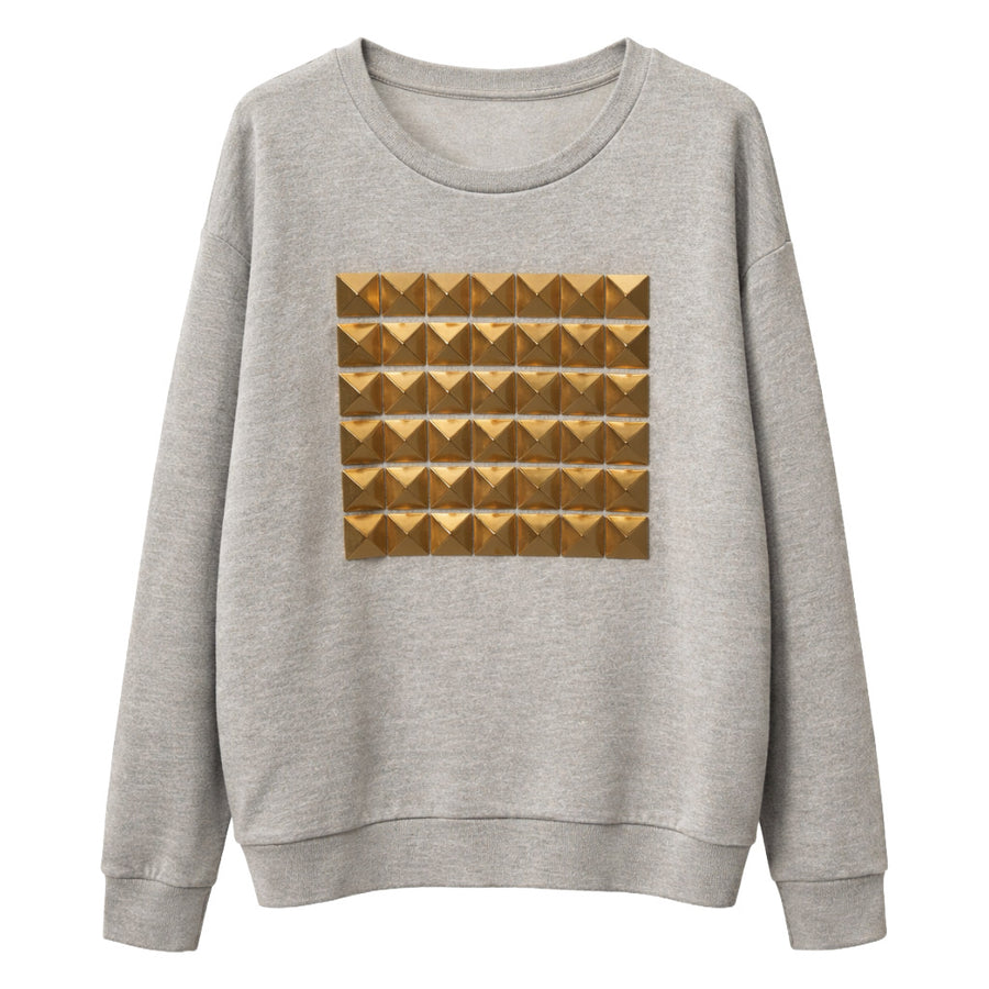 Palm Angels – grey cotton sweatshirt with gold chest embellishment – front view on white background