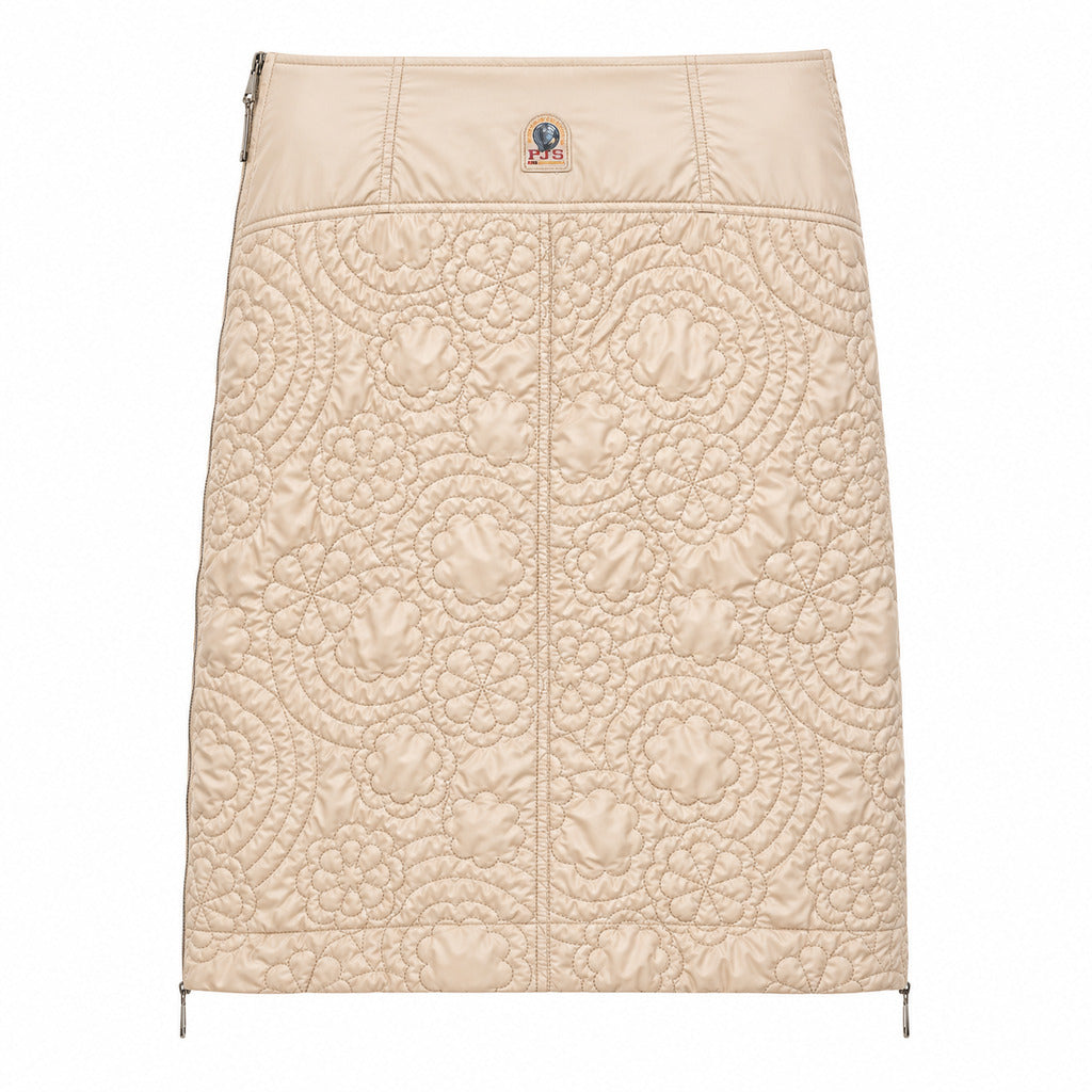 Parajumpers – beige quilted skirt – laid flat with waist label and side zips