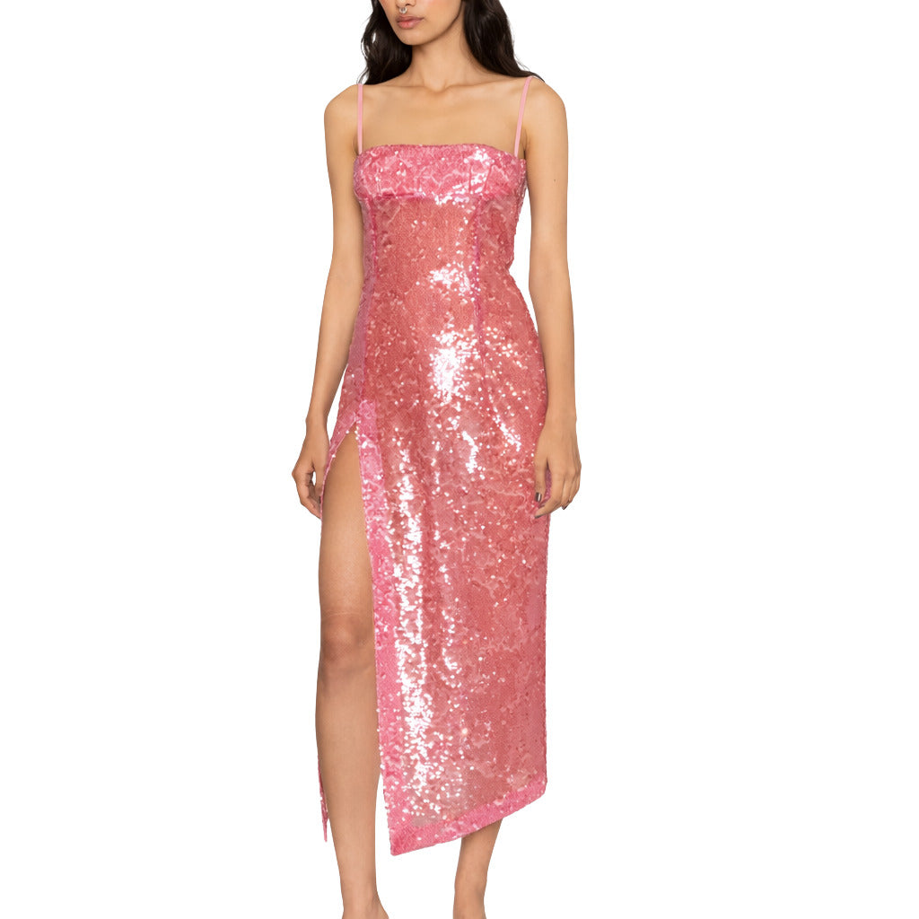The Attico Long Pink Sequin Dress