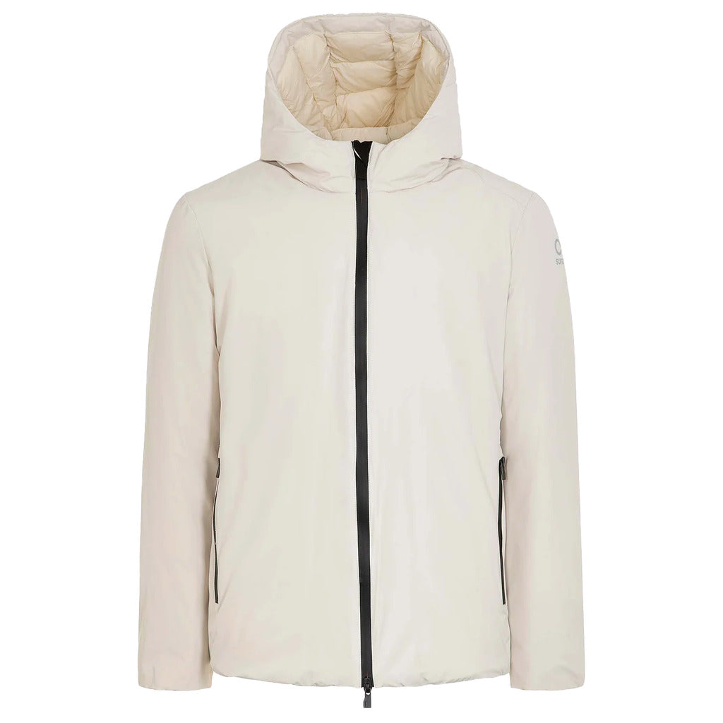 Suns – Flaminio Plus white padded jacket – front view with hood and black front zip