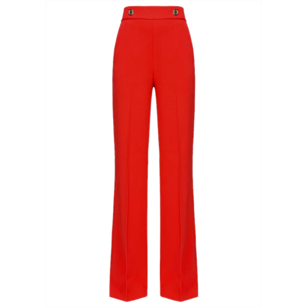 Pinko – Sbozzare red trousers – front flat packshot with gold waistband buttons
