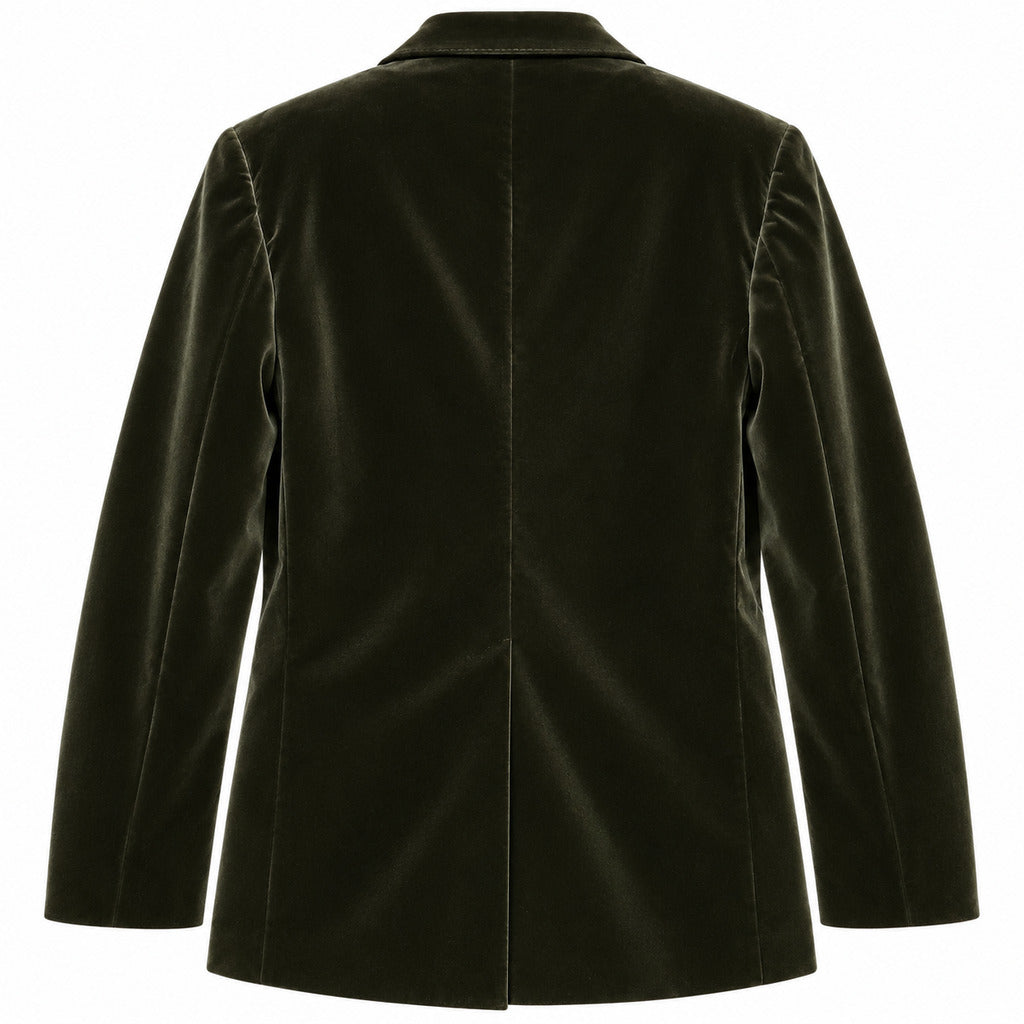 Dolce & Gabbana – green velvet double-breasted jacket – back packshot showing the centre seam