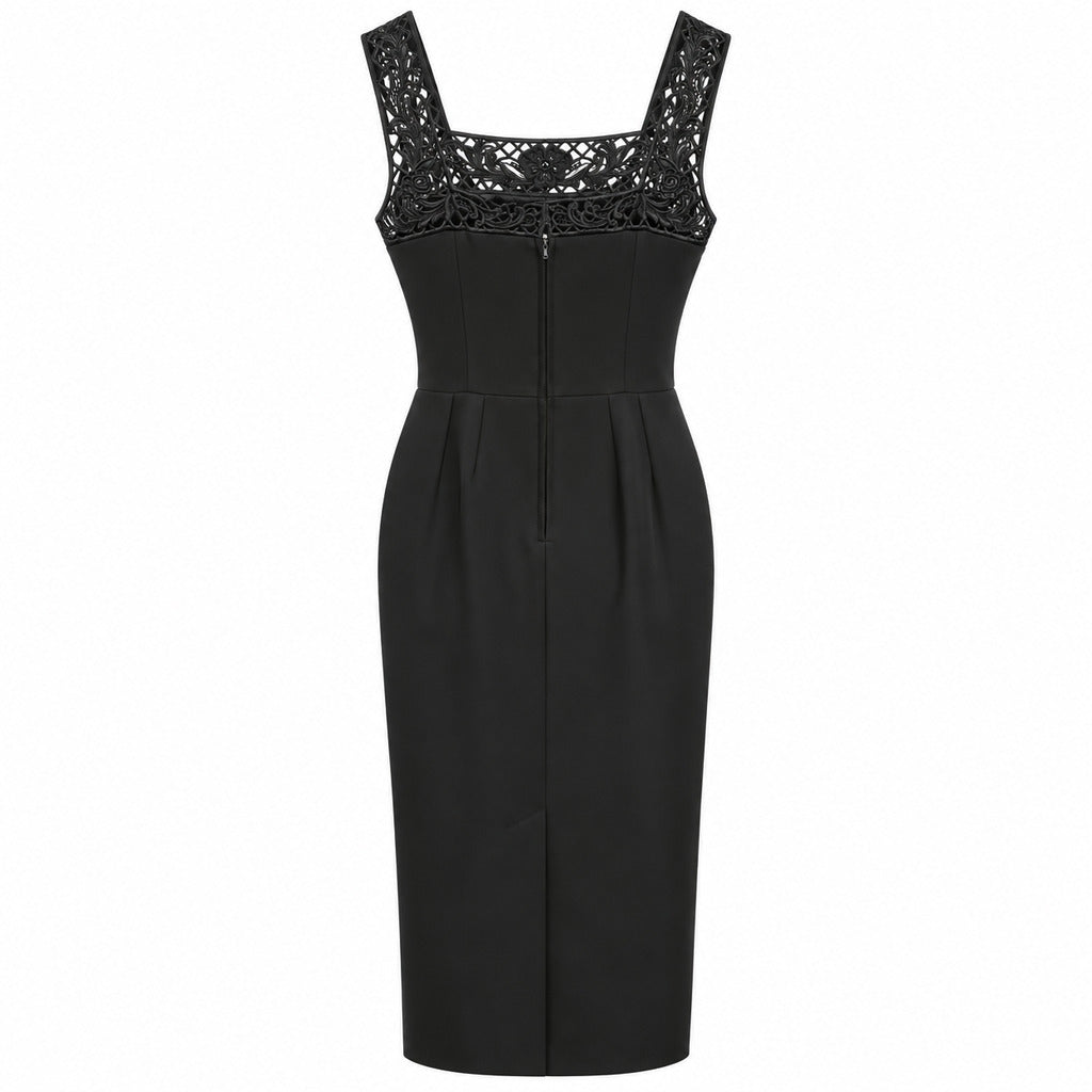 Dolce & Gabbana – black viscose lace dress – back flat view with central zipper