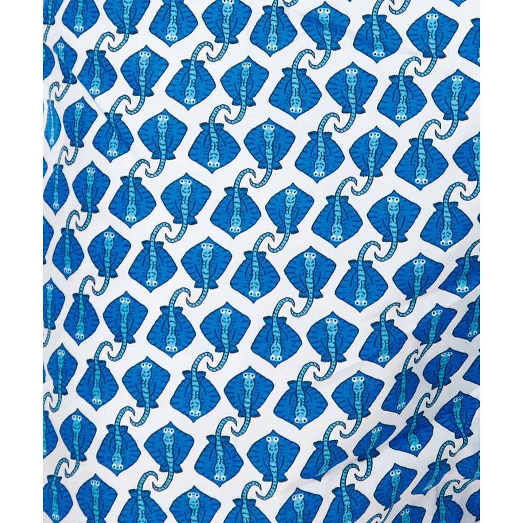 Mc2 Saint Barth – Micro Fantasy Stingray light-blue swim trunks – close-up of blue stingray pattern