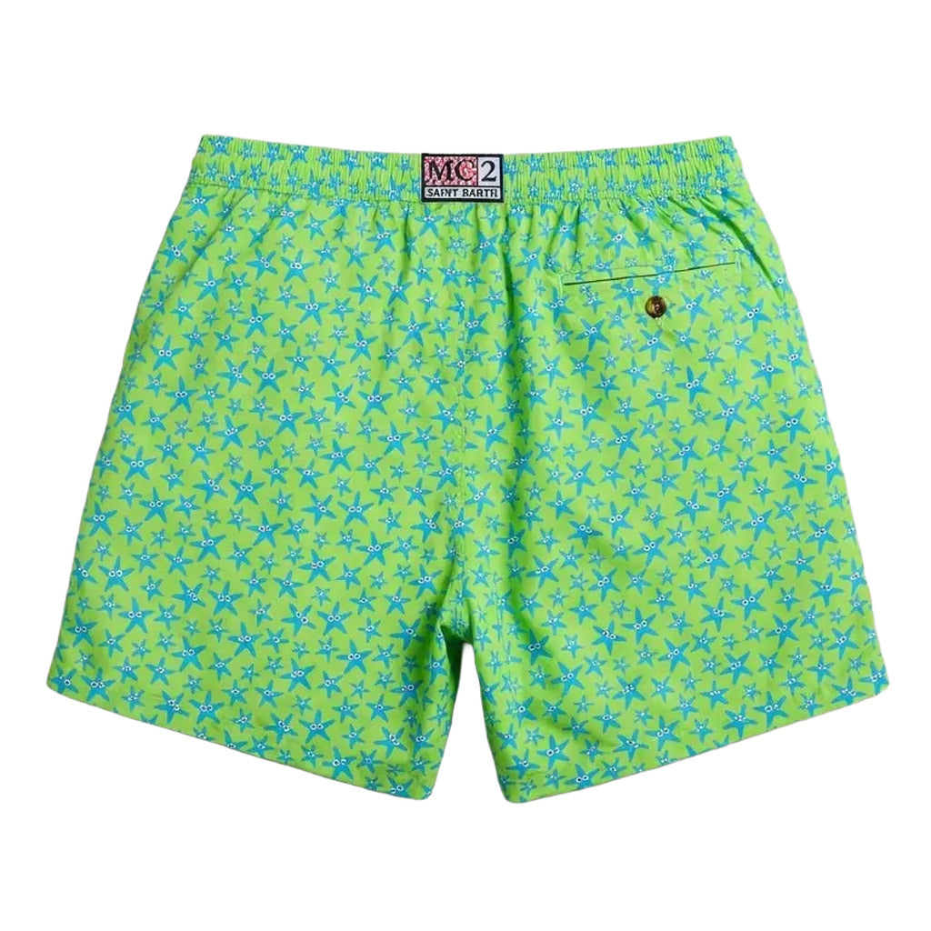 Mc2 Saint Barth – green starfish boxer swimsuit – back view with label and pocket