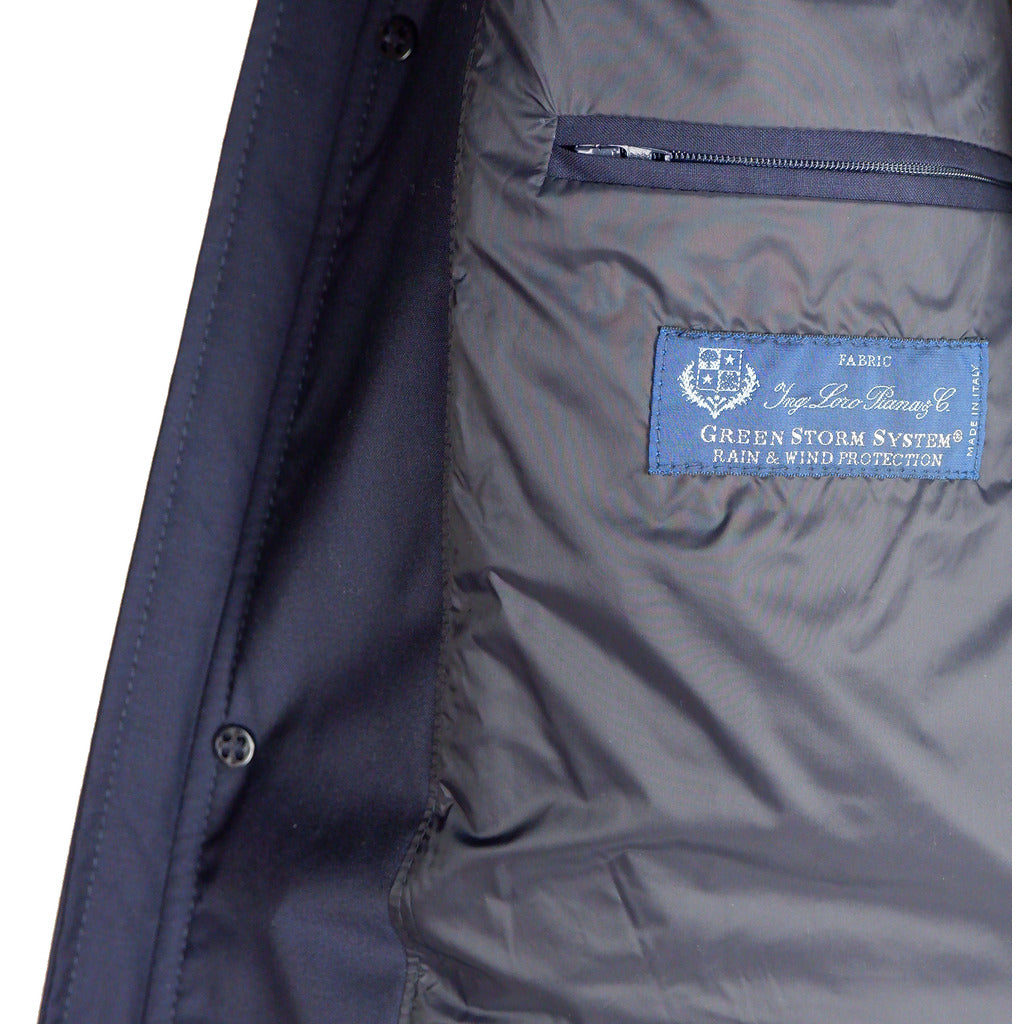 Loro Piana Tessuto – Tessuto Green Storm System Jacket – Close-up of lining, inner zip pocket and label