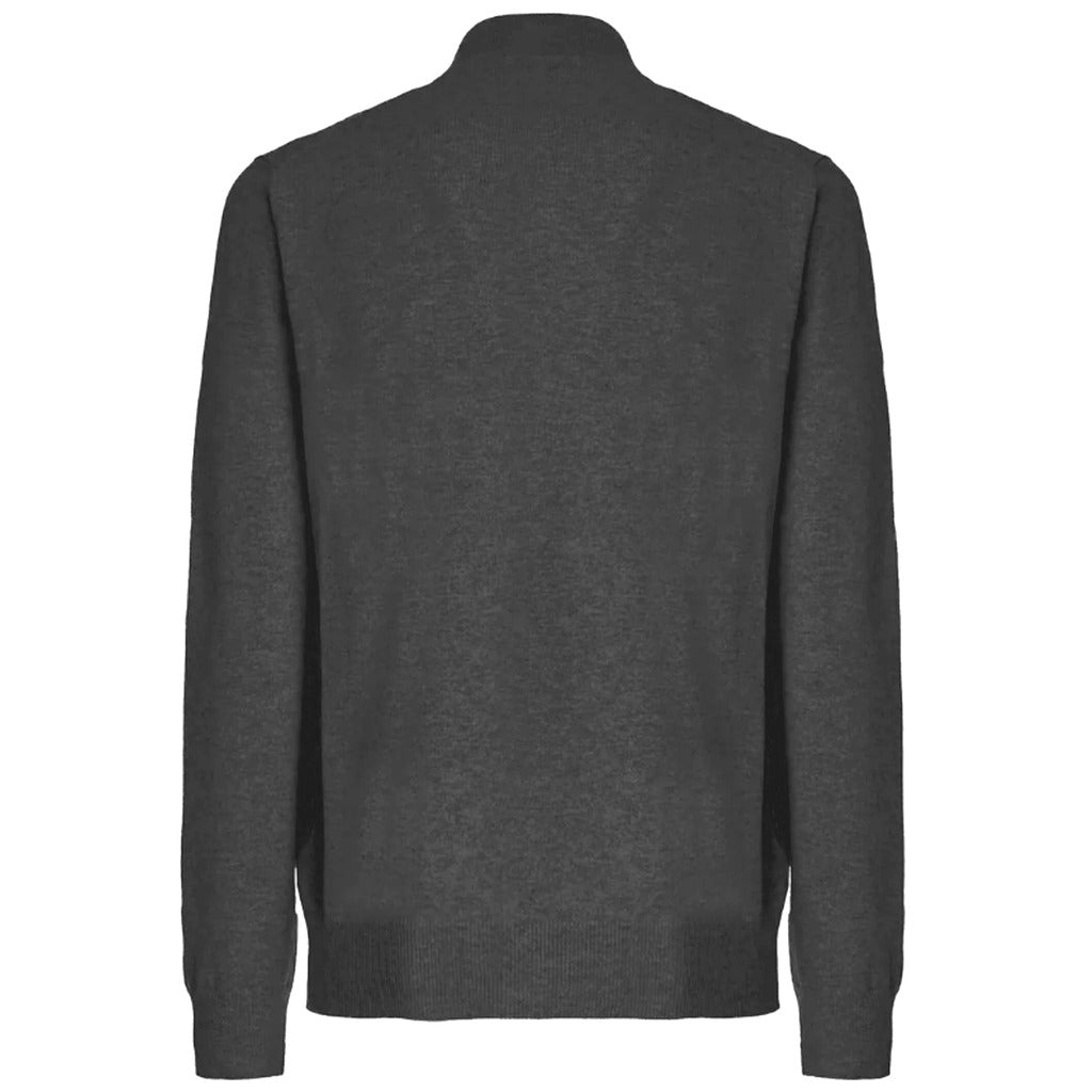 Malo – Zip-Up Cardigan in Anthracite – Back view showing plain knit and raised collar