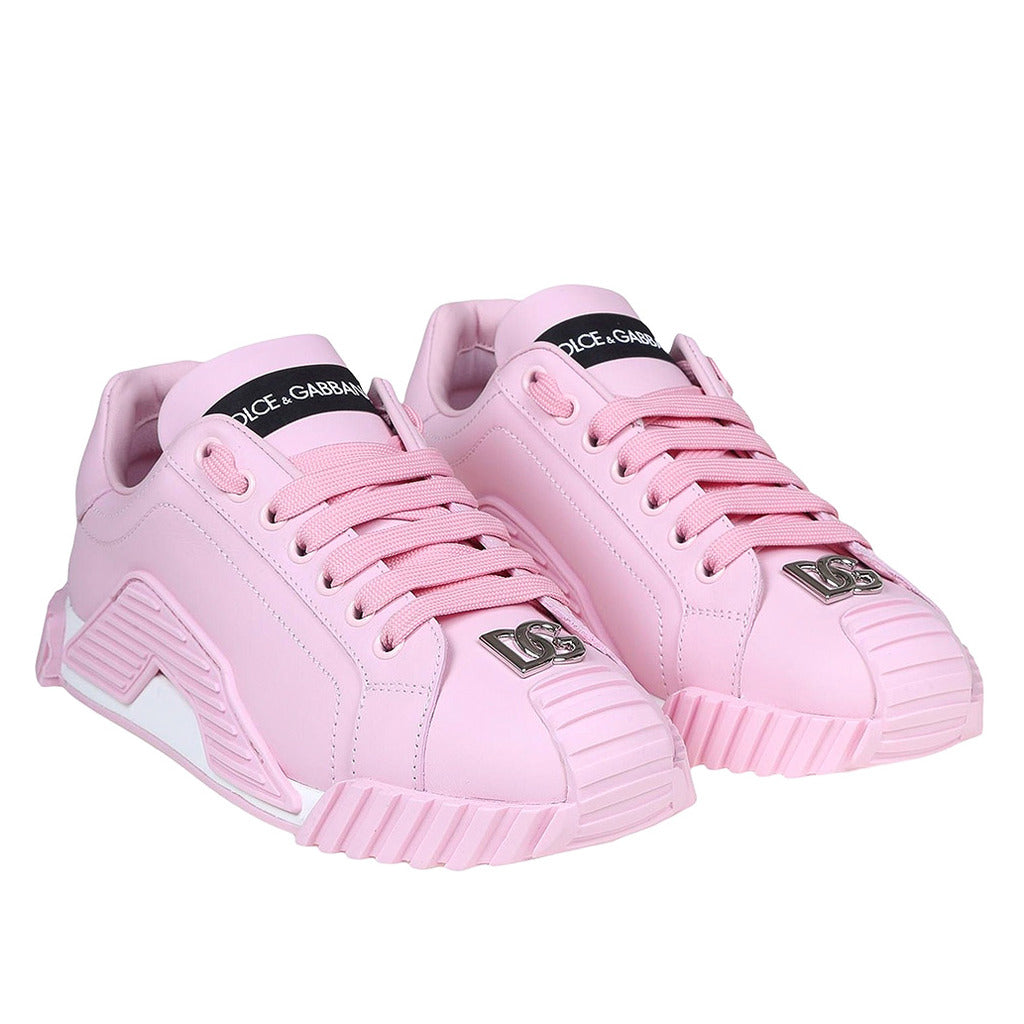 Dolce & Gabbana – pink calfskin sneakers – pair viewed from the front at an angle