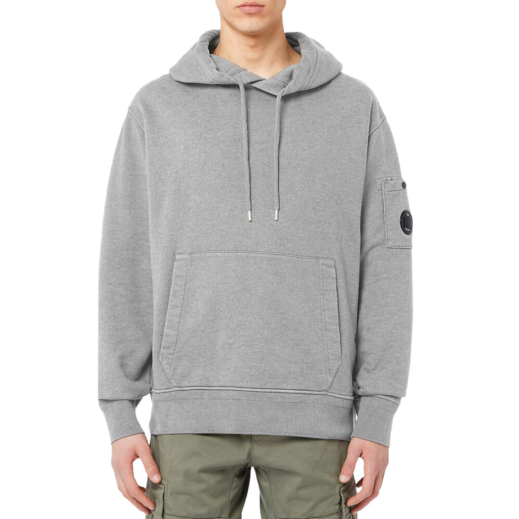 C.P. Company – grey cotton Goggles hoodie – front view with kangaroo pocket