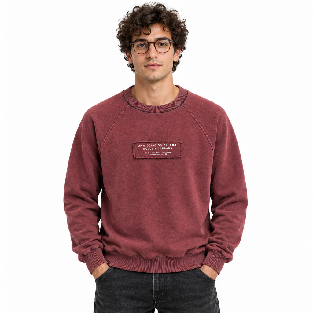 Dolce & Gabbana – burgundy crew-neck sweatshirt – worn by model, front view