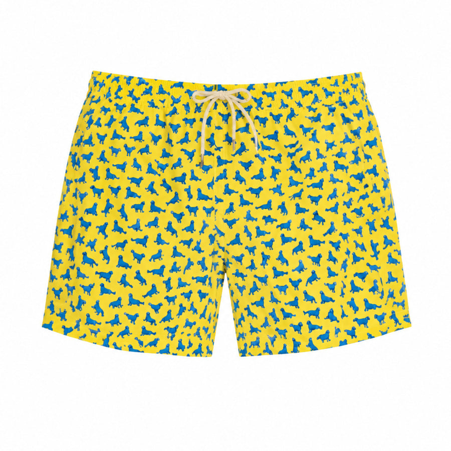 Mc2 Saint Barth – Lighting Micro Fantasy yellow swim trunks – front view with drawstring waistband