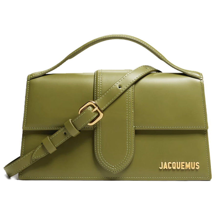 Jacquemus – Le Grand Bambino Shoulder Bag – front view in green with shoulder strap