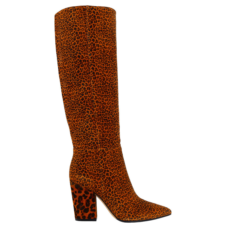 Sergio Rossi – leopard-print suede boots – single tall boot in side profile