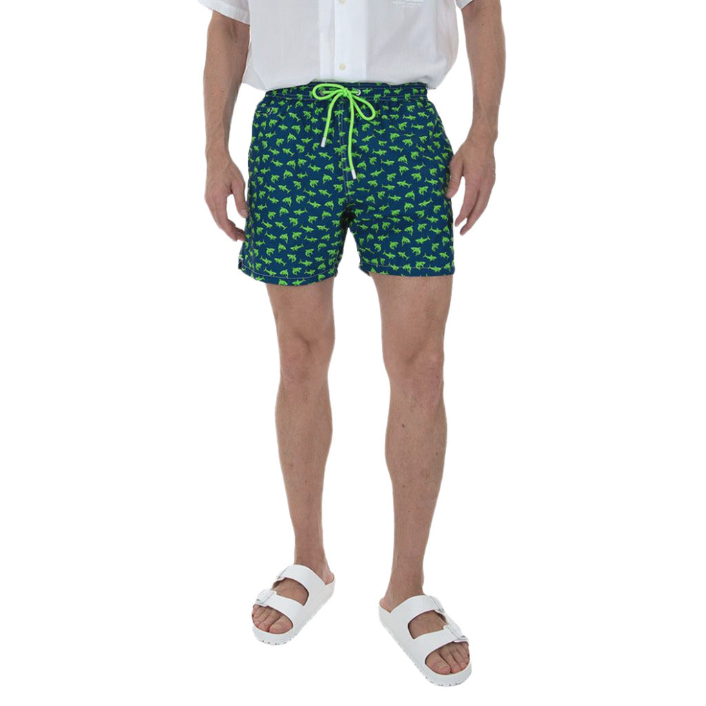 Mc2 Saint Barth – blue shark-print swim shorts – worn front view on model