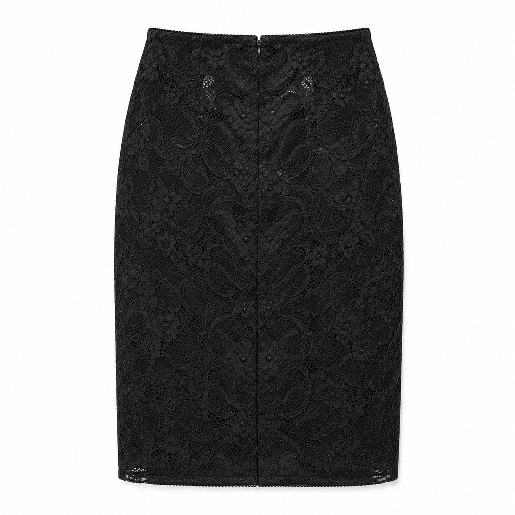 Dolce & Gabbana – black lace pencil skirt – back flat lay with full lace and centre seam